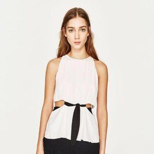 Zara White Black Cutout Top x/ Bow XS